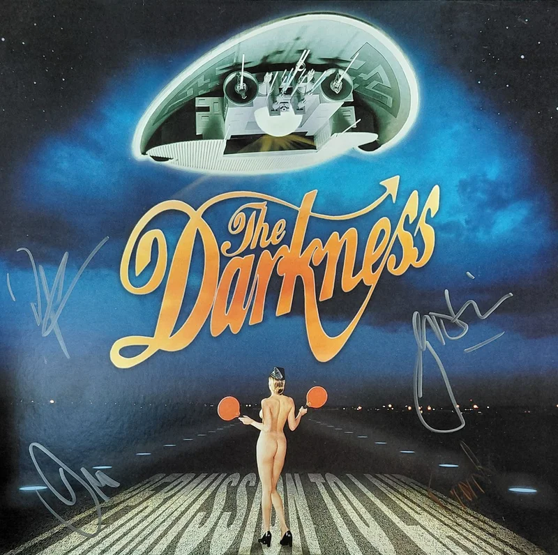 The Darkness Permission To Land - Blue Marbled Vinyl - Autographed UK Vinyl LP