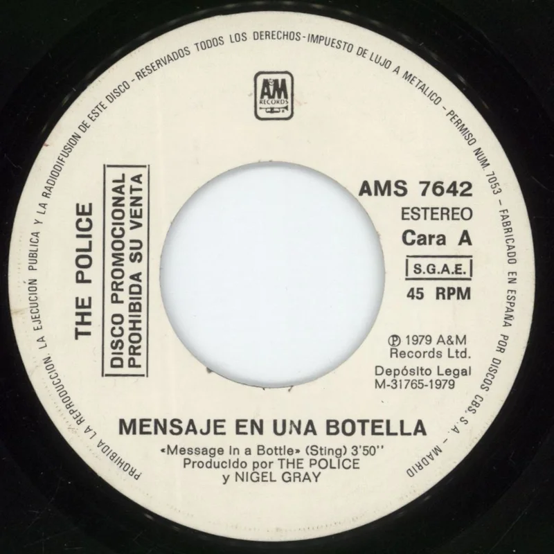 The Police Message In A Bottle Spanish Promo 7" vinyl