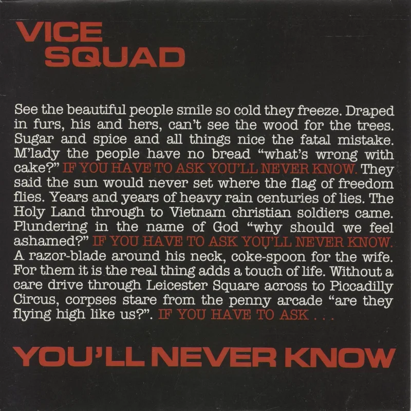 Vice Squad You'll Never Know UK 7" vinyl