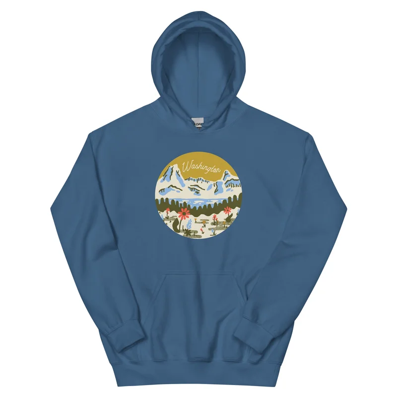WA Mountain Meadow Unisex Hoodie Navy