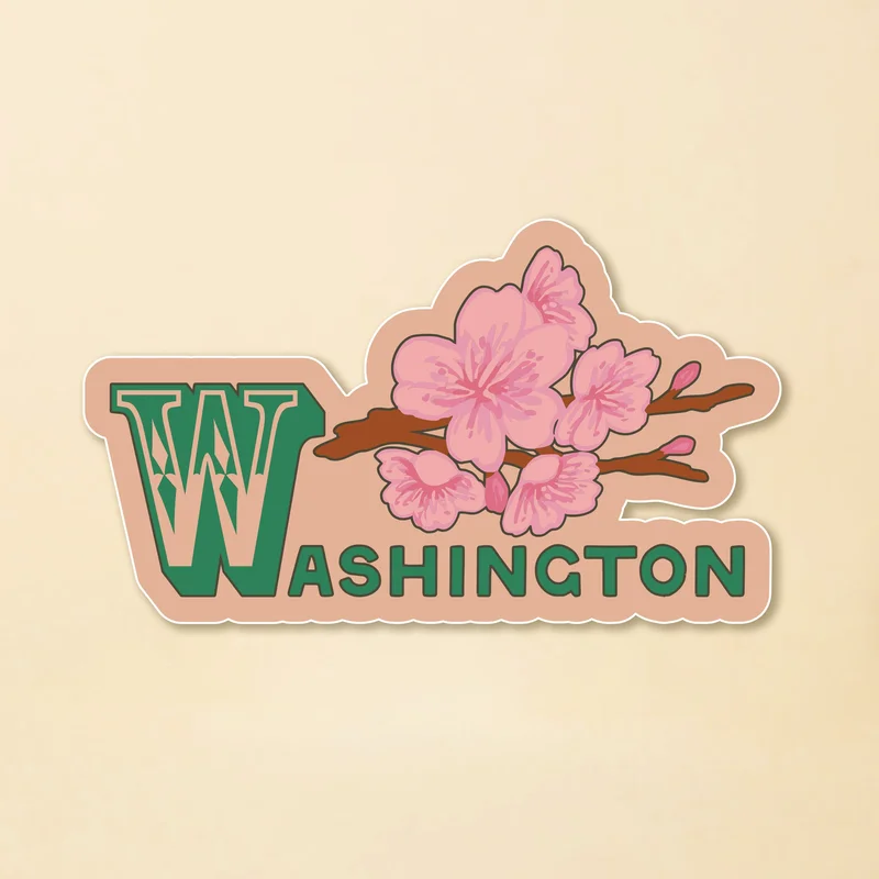 WA Retro Cherry Blossom Sticker