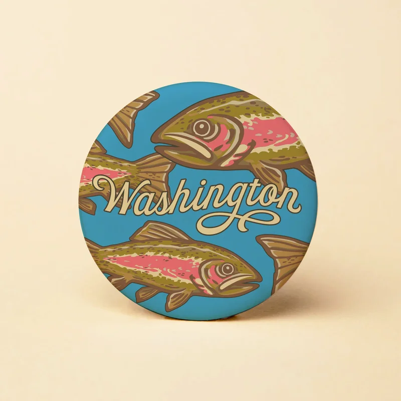 Washington Salmon Round Magnet