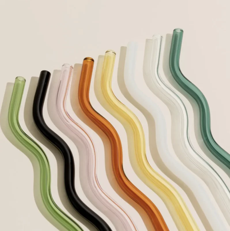 Wavy Glass Straws Green