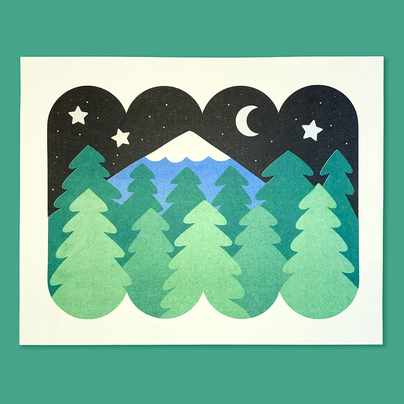 Wildkat Studio: Mountain & Trees Riso Print