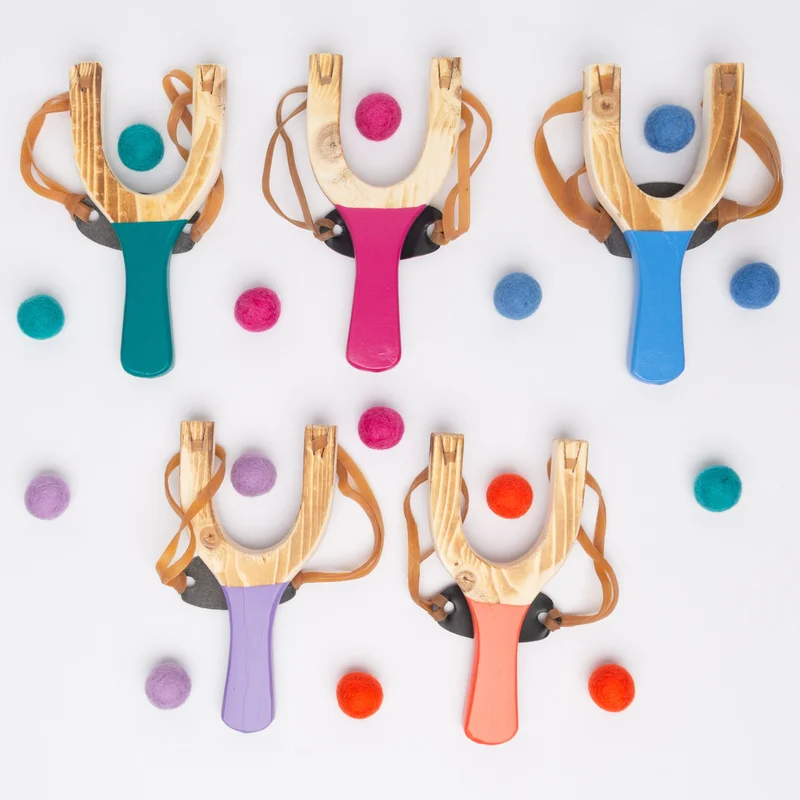 Wooden Slingshot with Felt Ammo Mustard